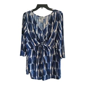 Catherines Tunic Top Womens 1X Blue  3/4 Sleeve Casual Basic Stretchy V-Neck